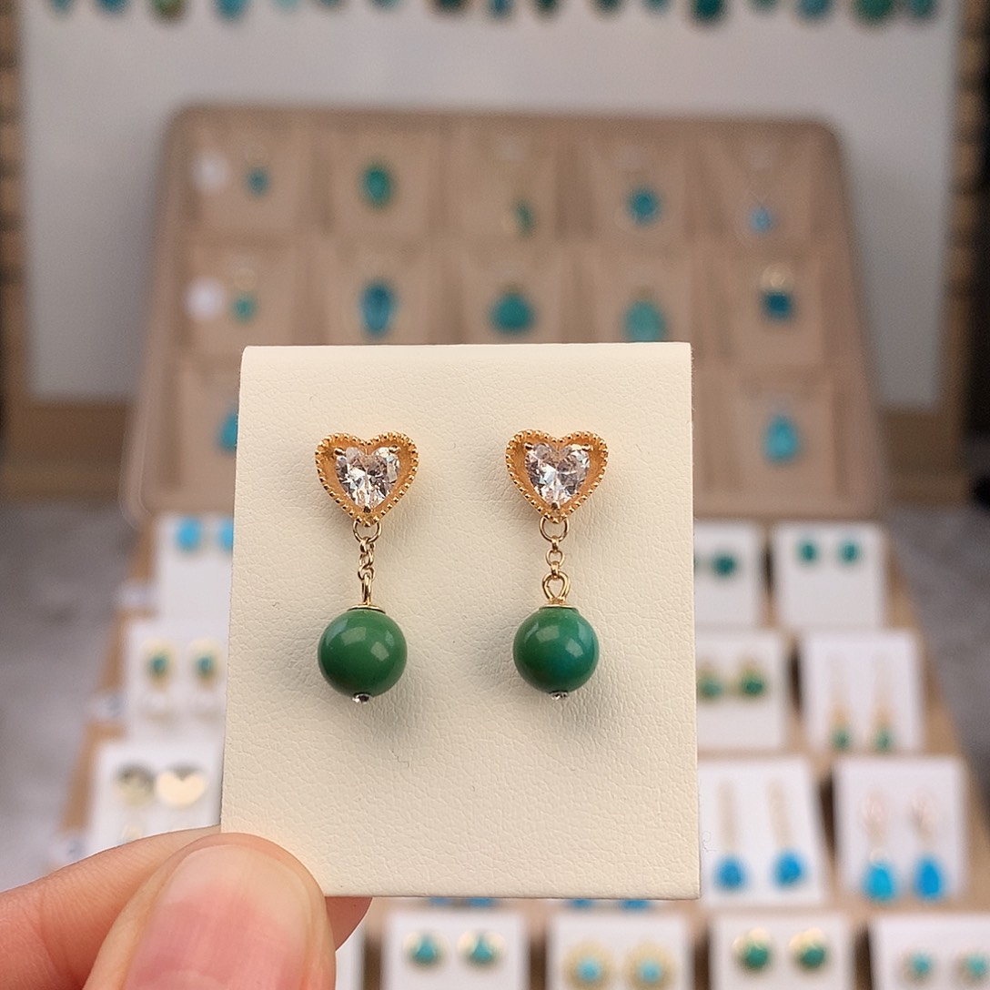 绿松石银S925镶嵌耳饰