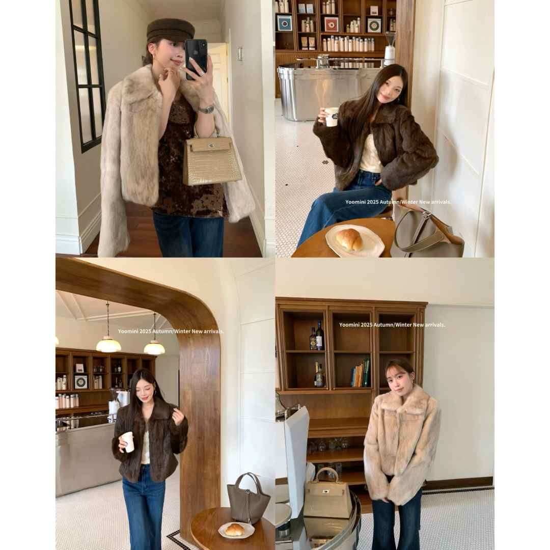 尤里专属“千禧板栗”2025冬季新款老钱风中古时尚双色兔毛皮草外套