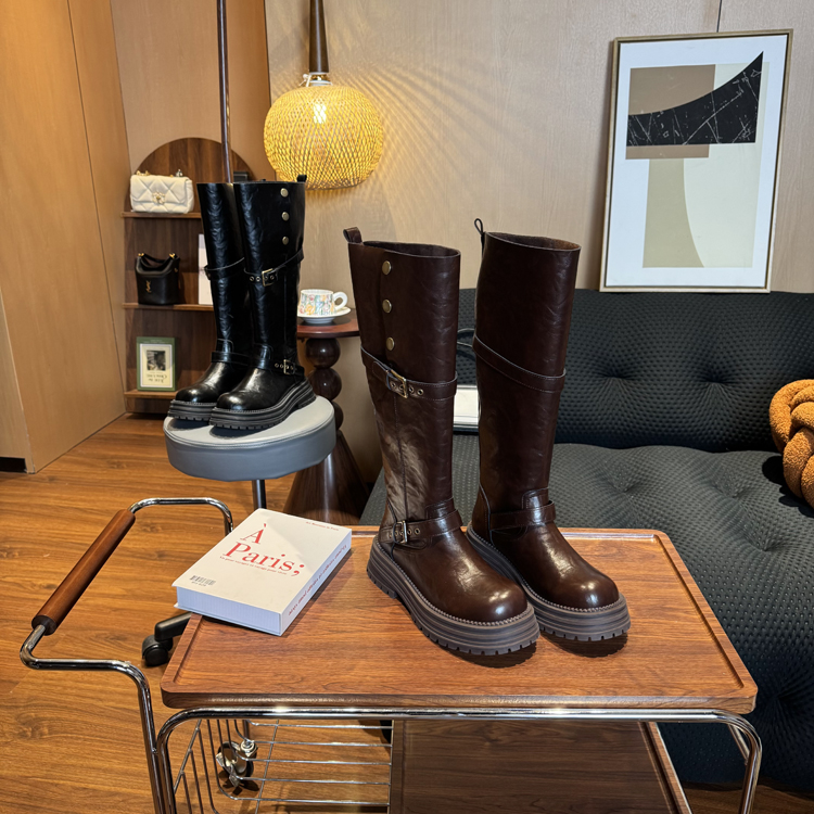 大筒围美拉德西部牛仔靴胖mm腿粗长筒靴新疆大码骑士靴210391