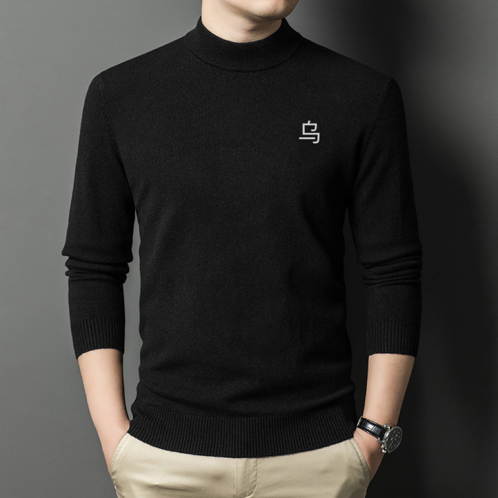 【奥莱撤柜】刺绣羊毛衫秋冬男士半高领舒适保暖毛衣打底衫厚款