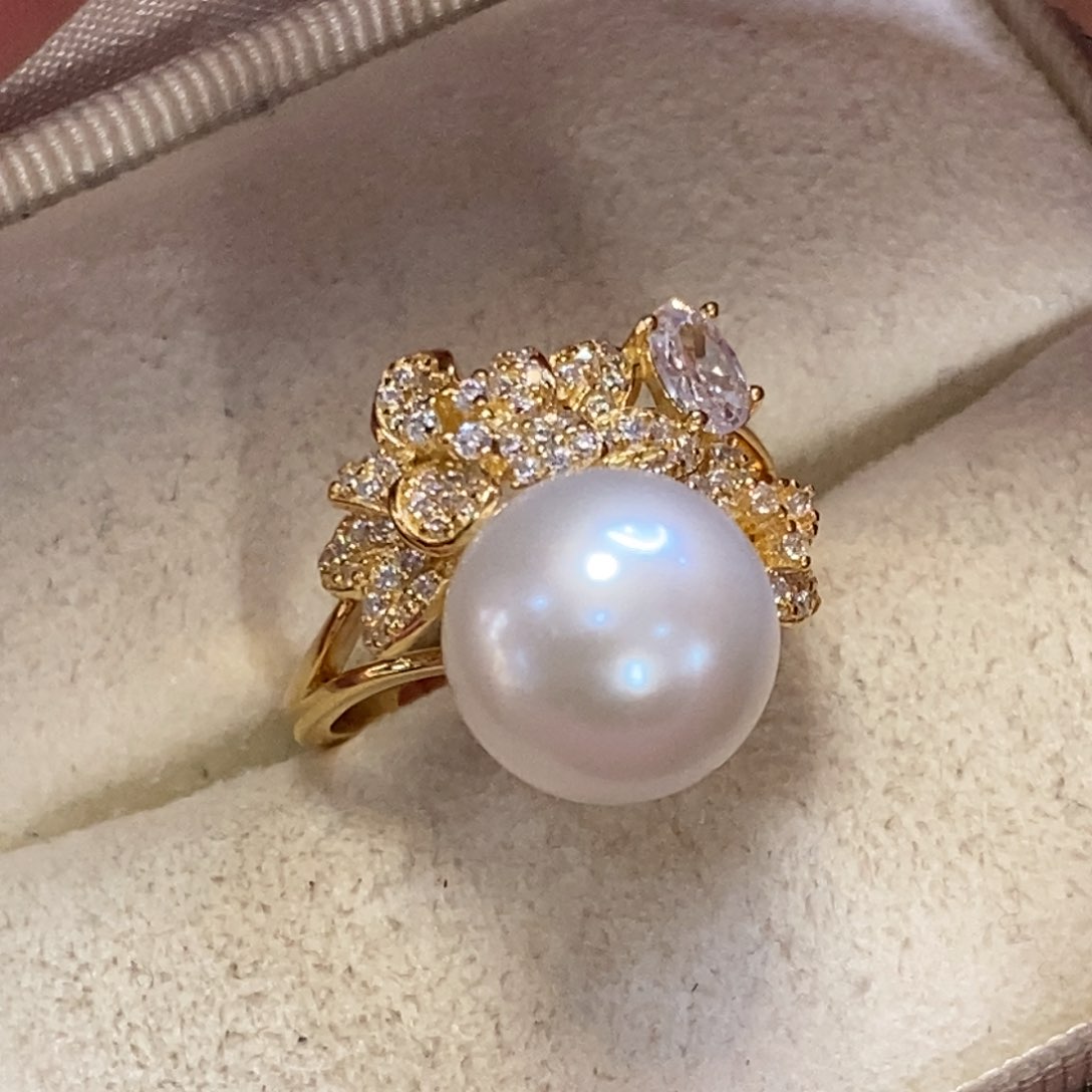 淡水珍珠戒指银S925镀金镶嵌