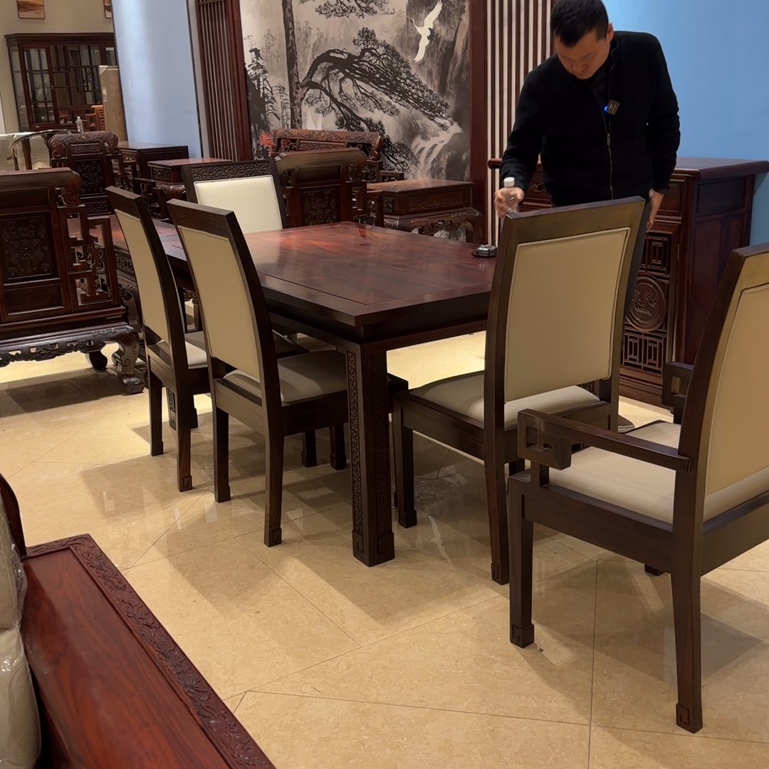 珈***儿柜类家具黑酸枝木类一桌配6椅