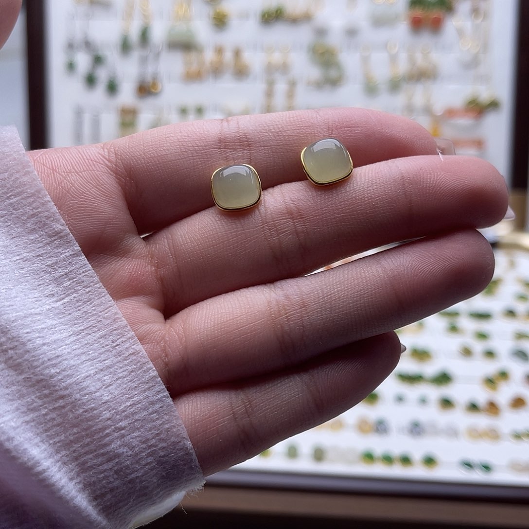 银S925镶嵌和田玉耳饰