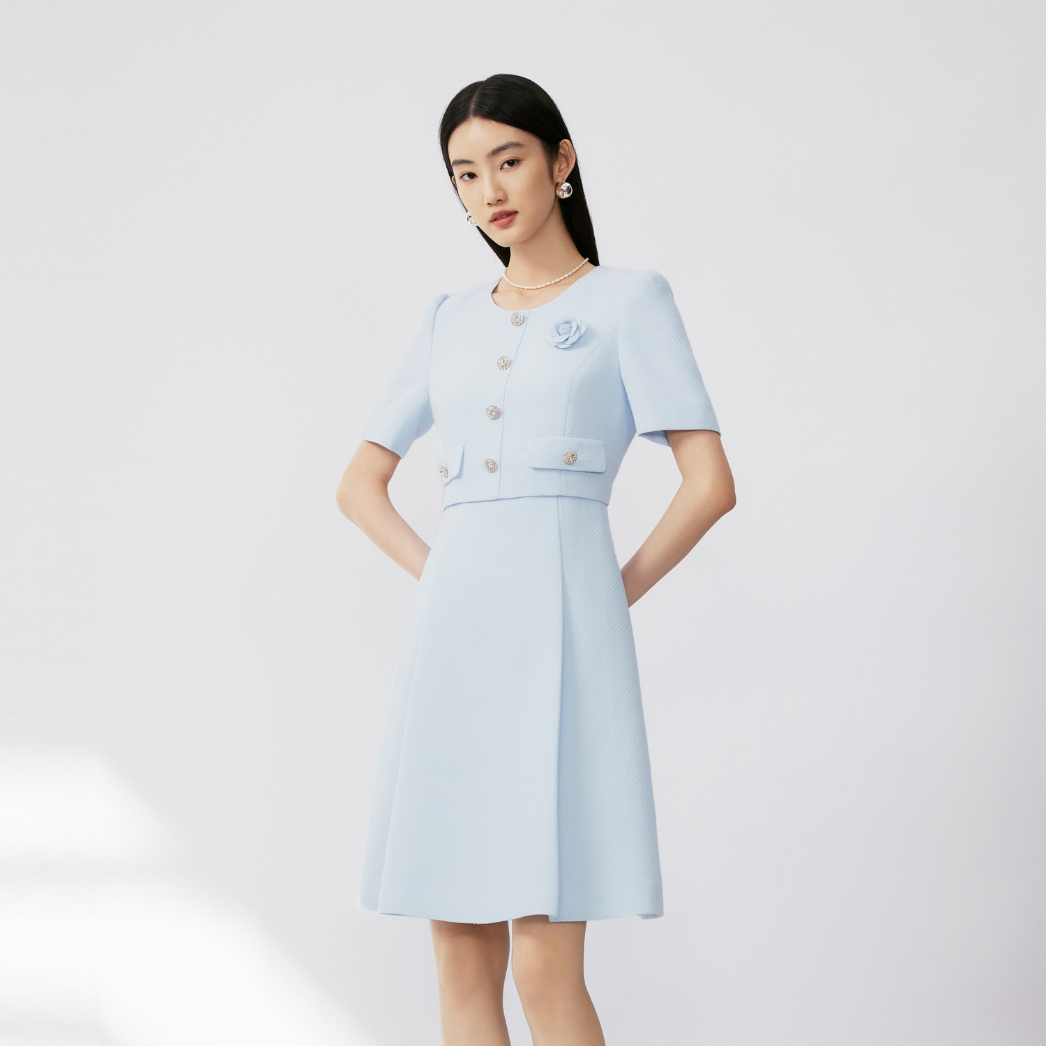【雅然严选】春夏假两件小香风名媛梭织连衣裙水蓝色LMFC7BWOPW01