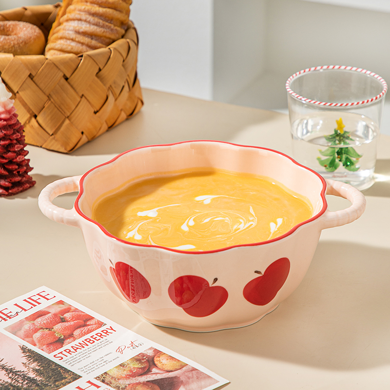 【苹苹安安】苹果陶瓷双耳大汤碗大南瓜碗泡面碗螺蛳粉碗少女大容量
