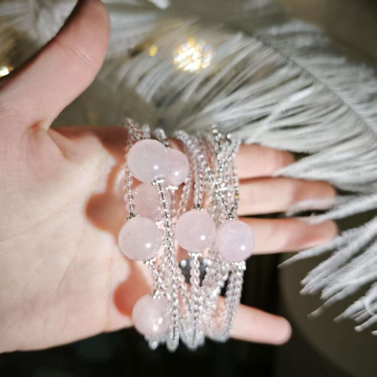 【遇见轻奢珠宝】-5566-天然白水晶加马粉项链多样性发1