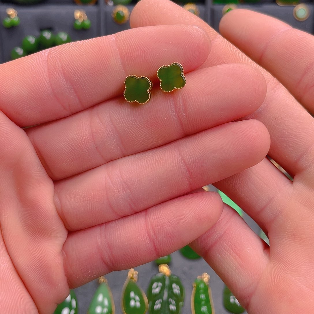 和田玉（碧玉）耳饰18K金镶嵌780