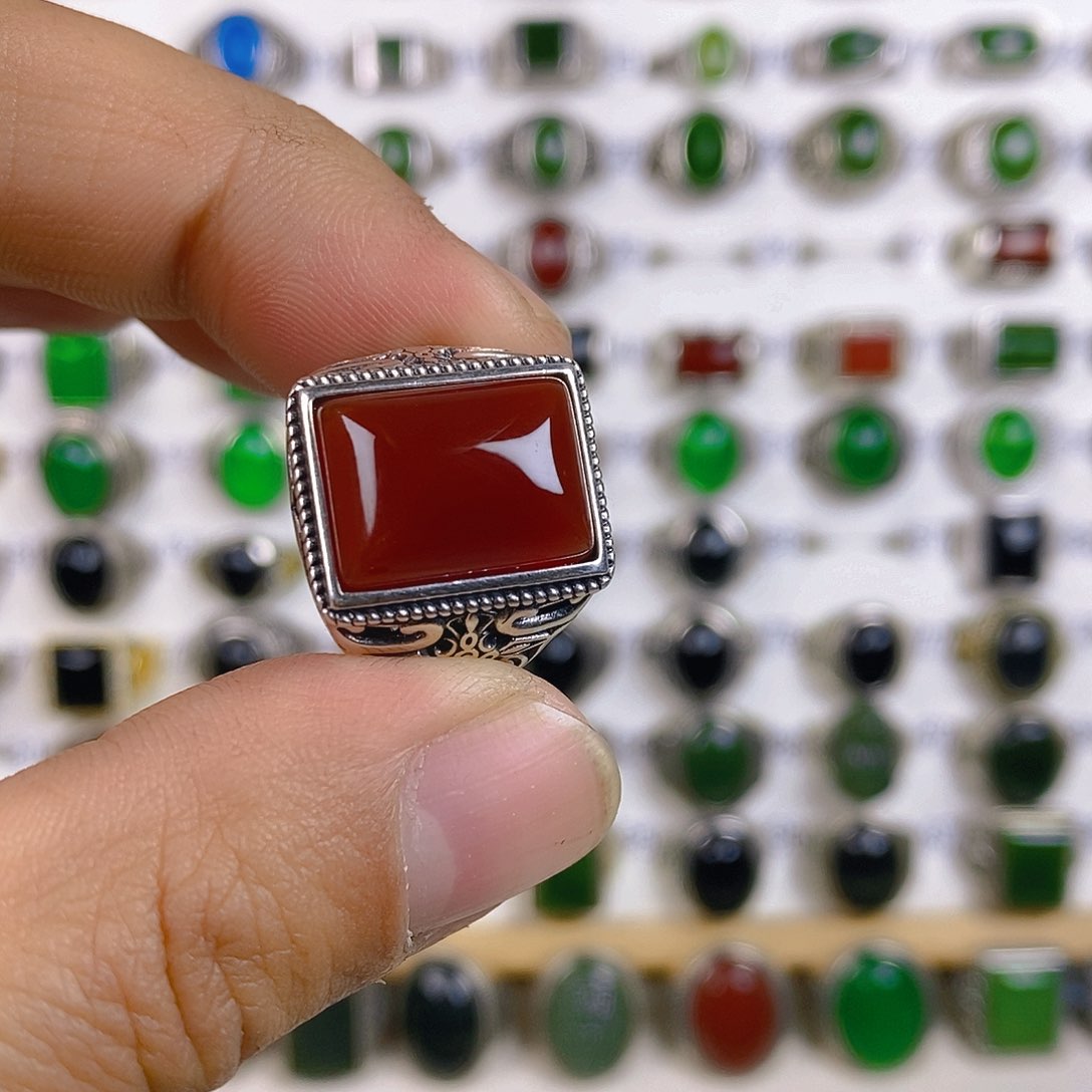 玛瑙/玉髓戒指银S925镶嵌