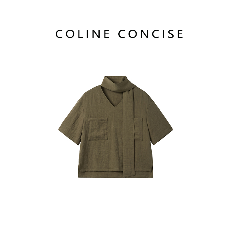 COLINE CONCISE 25SS V领飘带松弛感激励感设计款经典衬衣X66085