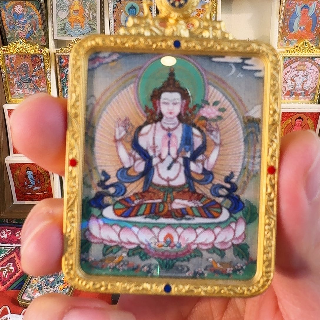 持***人吊坠藏卡纯手绘 四臂观观
