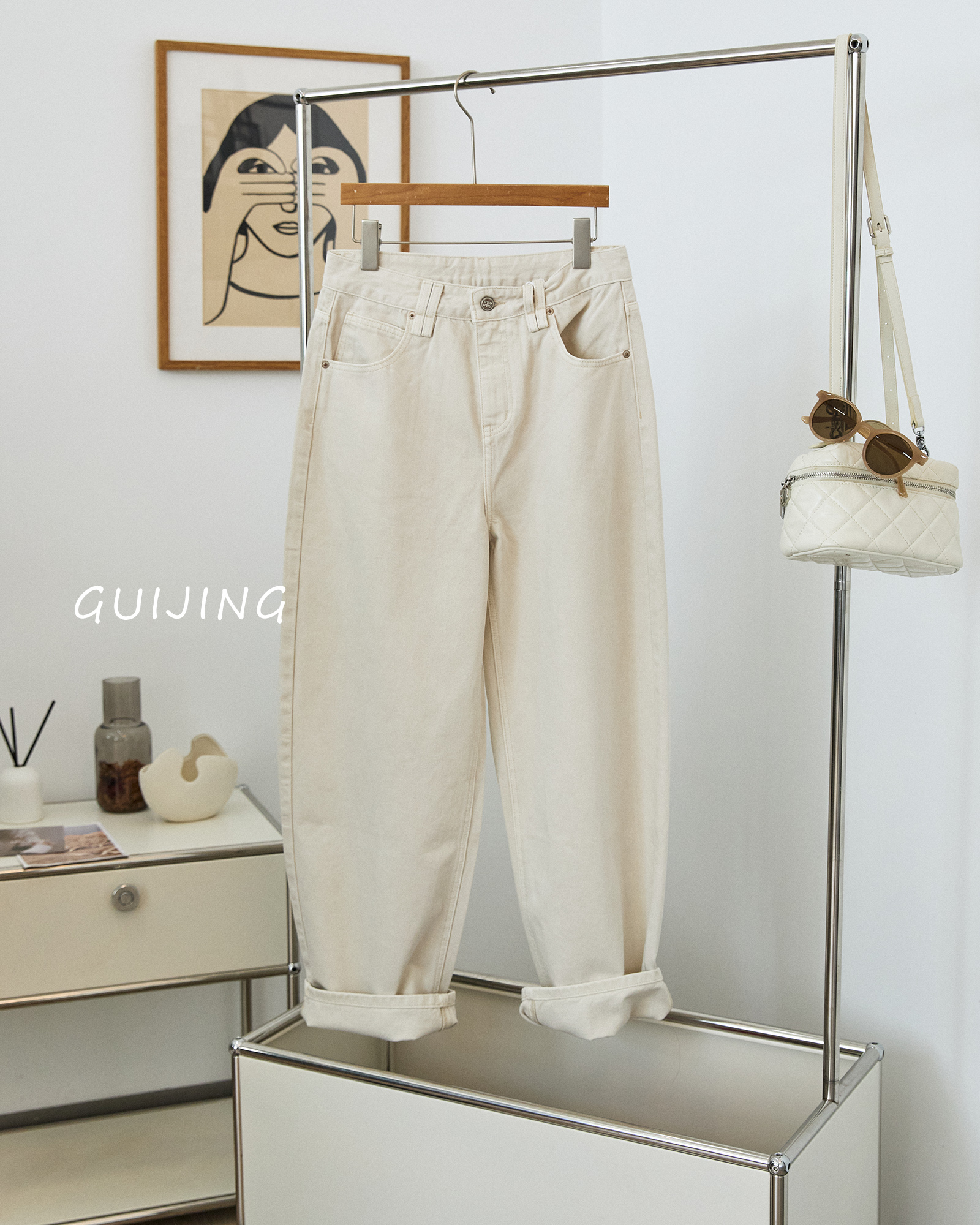 2025新款牛仔裤直筒浅灰色小众设计舒适休闲裤简约长裤3530