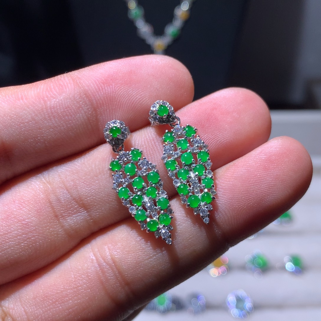 翡翠银S925镶嵌耳饰5