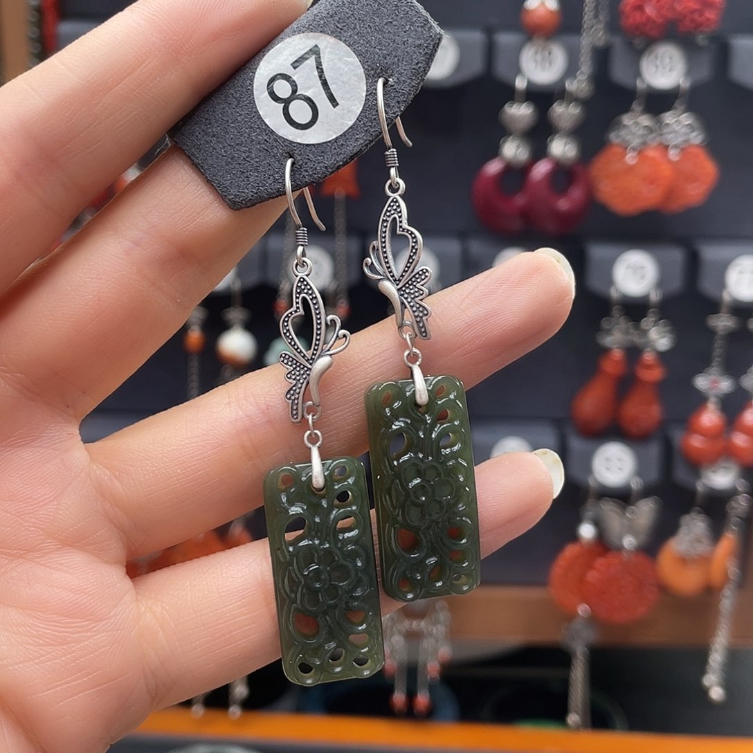 和田玉耳饰银S925镶嵌浮****9271ghngggh