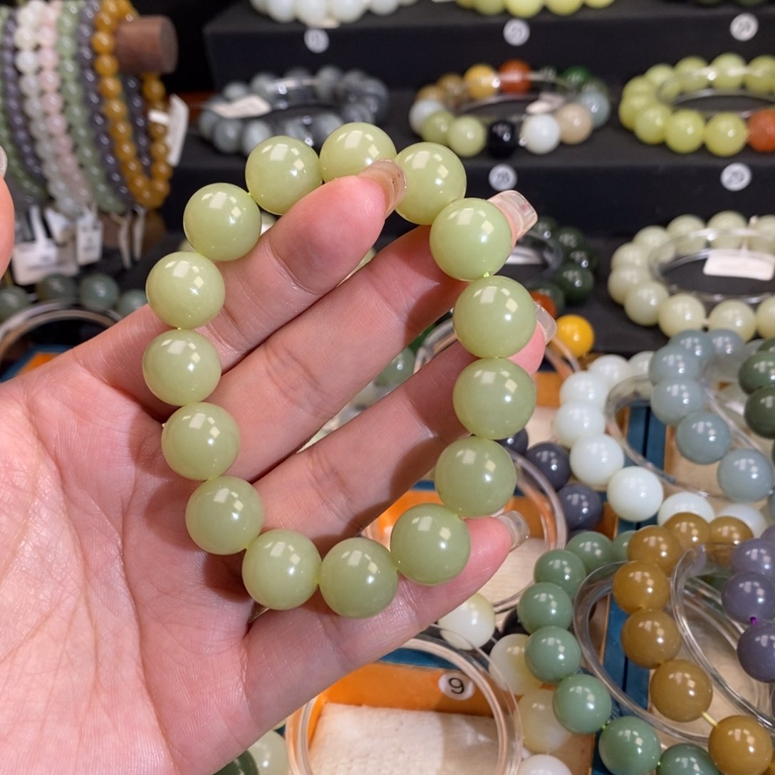 和田玉手链 14MM未镶嵌若羌黄口