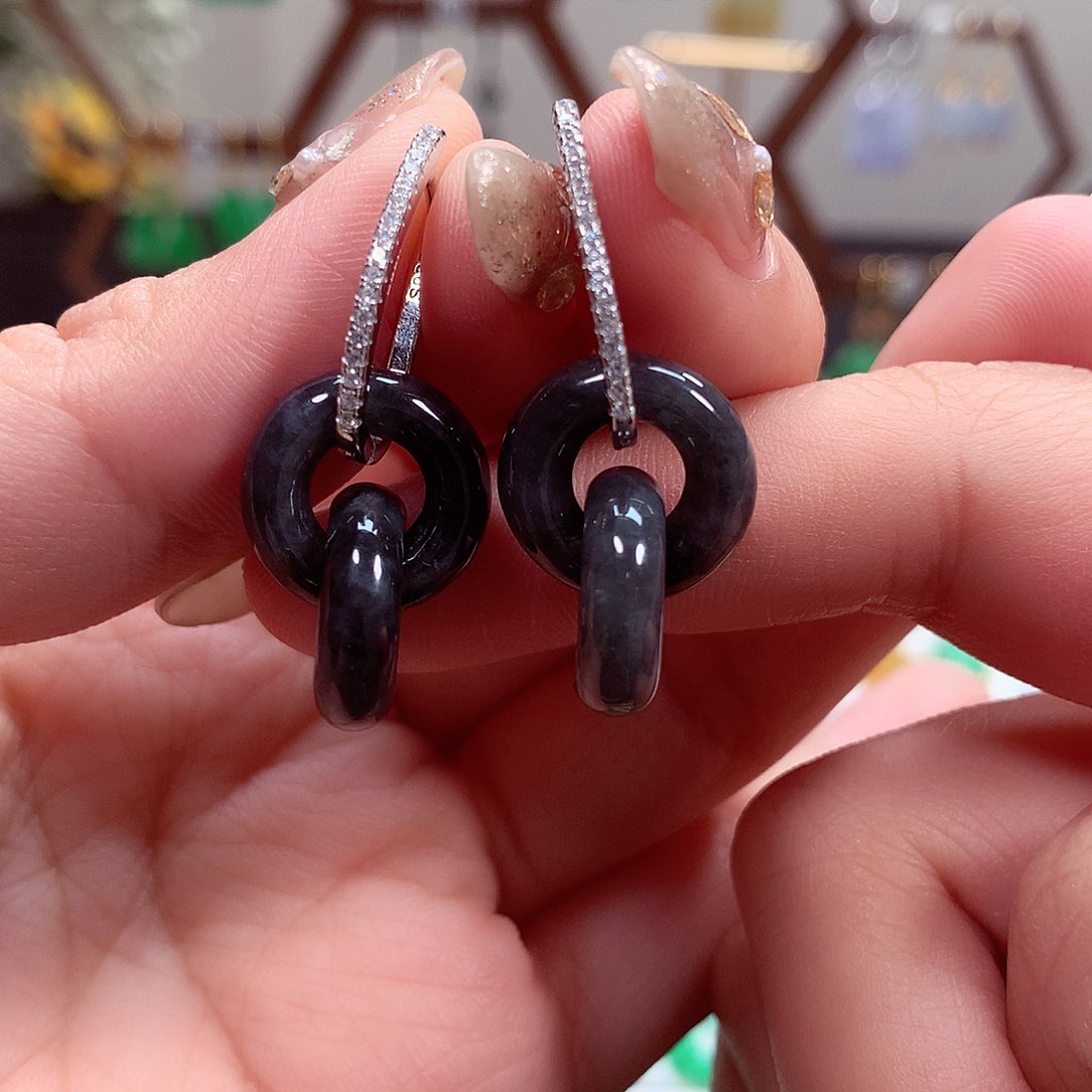 翡翠耳饰银S925镶嵌天然翡翠