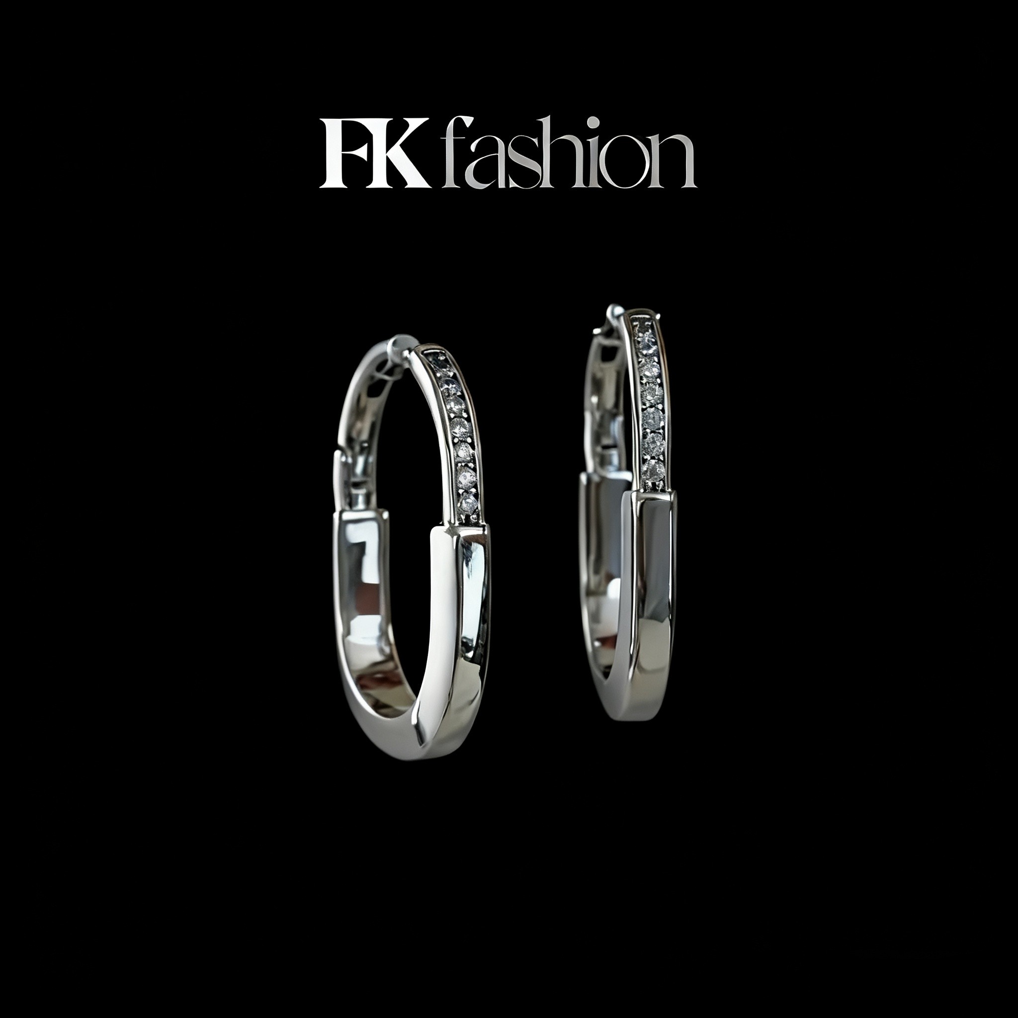 镶锆方型耳圈小众气质通勤耳扣女百搭轻奢