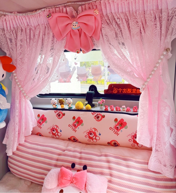 三轮车四轮车魔术贴帘窗帘装饰防晒蕾丝纱帘短帘