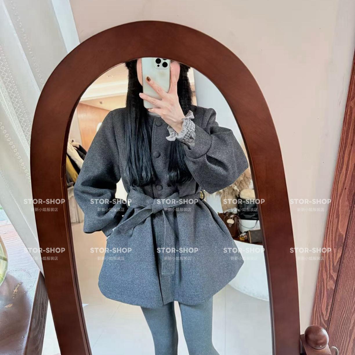 ｛曼哈顿岛｝简约 灯笼袖 圆领 羽绒大衣