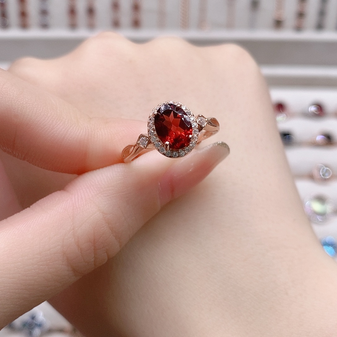 石榴石戒指银S925镶嵌开口