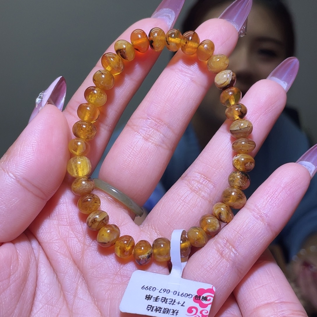 琥珀未镶嵌裸石抚顺琥珀湖7*蜜蜡手串