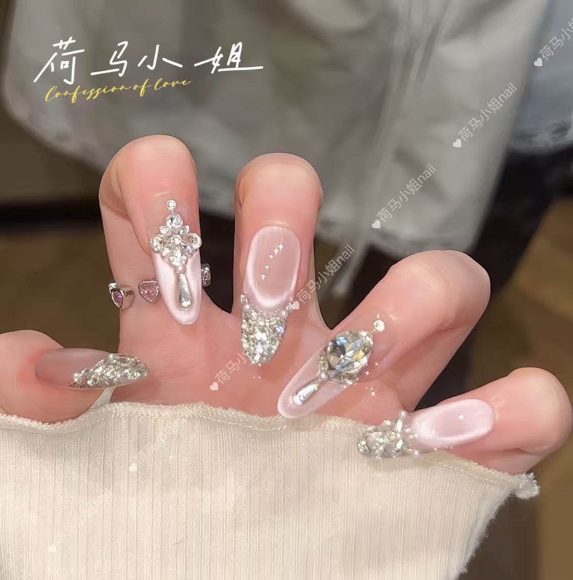 【铂金丝缎】轻奢满钻法式猫眼光疗可拆卸穿戴美甲流行款式