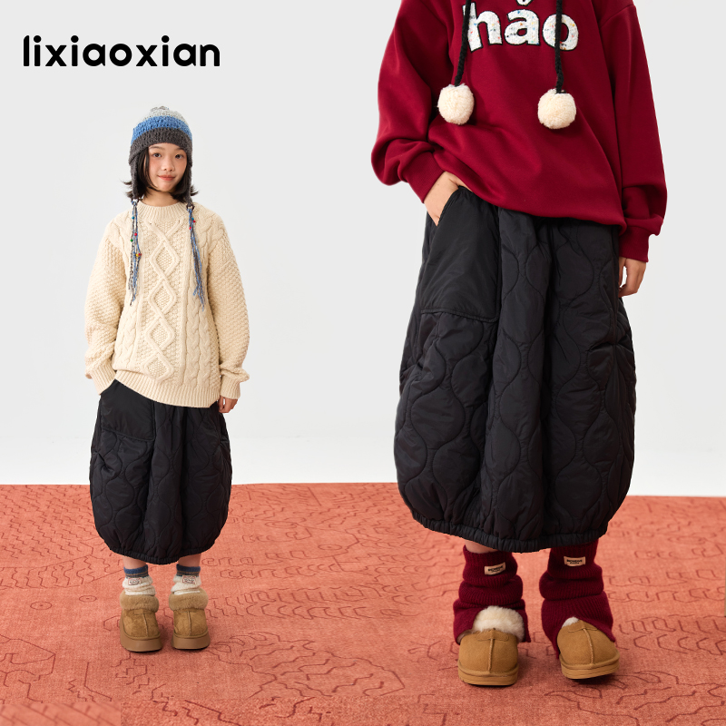 梨小闲原创女童茧型时髦葫芦纹绗棉半身裙女孩中大童保暖百搭半裙