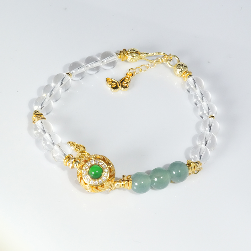 天然A货翡翠蛋面手链时尚设计镶嵌款百搭轻奢多样性发-1