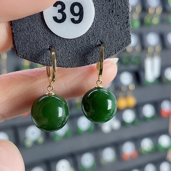 和田玉耳饰18K金镶嵌