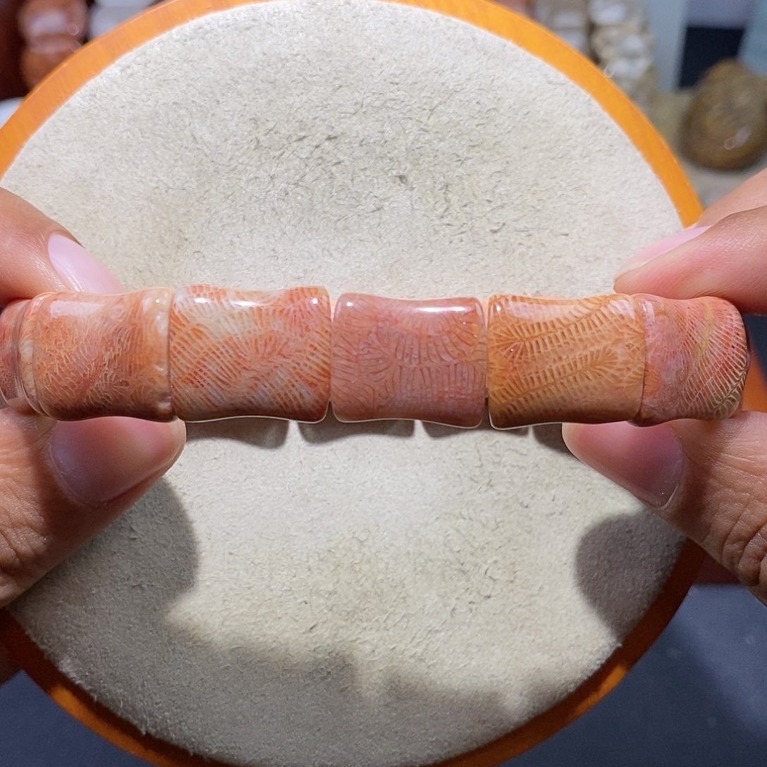 硅化珊瑚（珊瑚玉）手串未镶嵌竹节彩虫39
