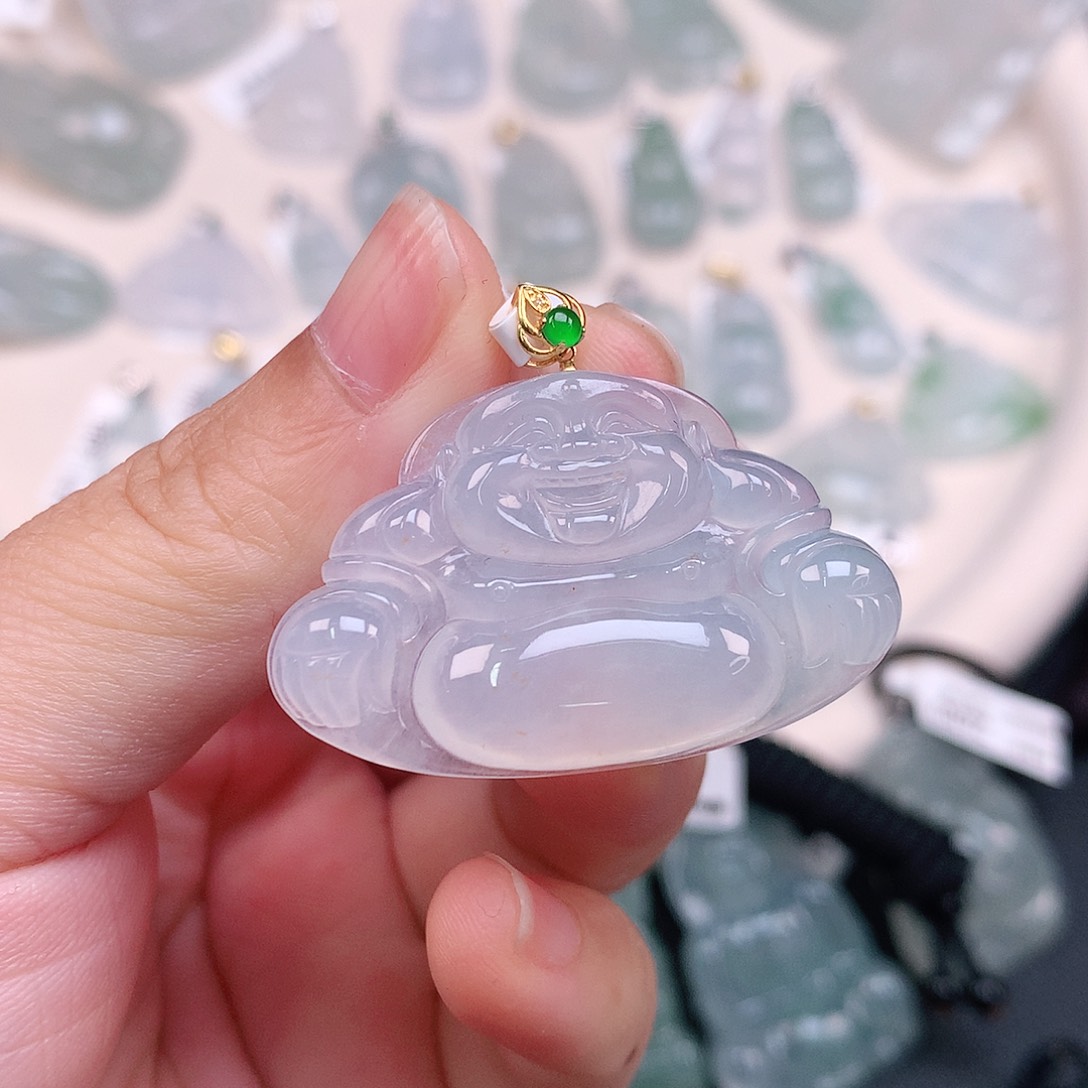 翡翠颈饰18K金镶嵌高冰佛公