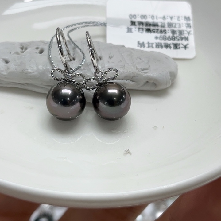 银S925镶嵌耳饰海水珍珠9-10mm21号