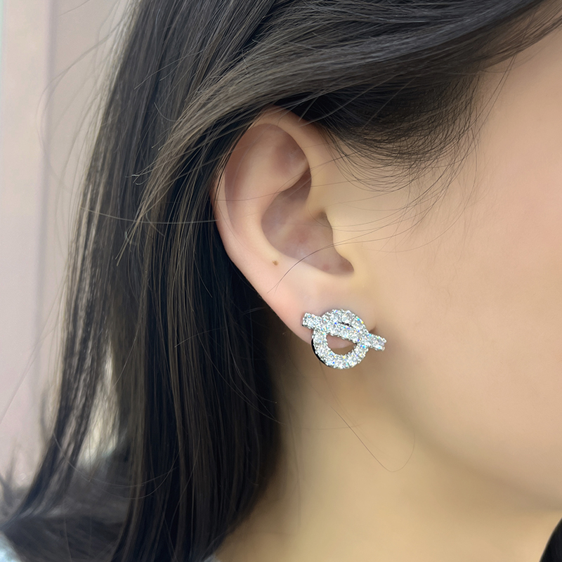 铜合金合成锆石耳饰 925银针重工炫彩满微镶OT耳钉AAA