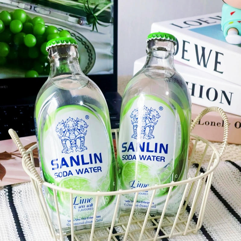 3瓶装泰国进口SANLIN三麟苏打汽水原味柠檬青柠海盐清爽汽水335ml