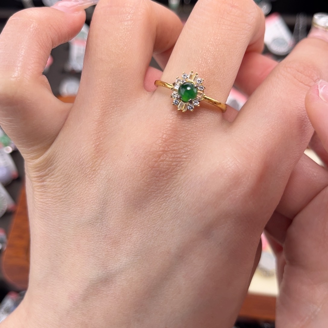 翡翠戒指银S925镶嵌66699