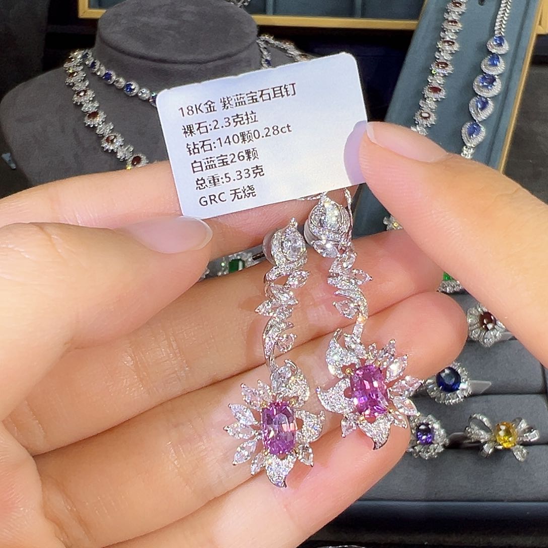 彩色蓝宝石耳坠18K金镶嵌