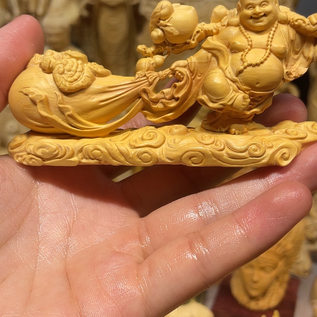 黄杨木黄杨木拉布袋弥勒佛