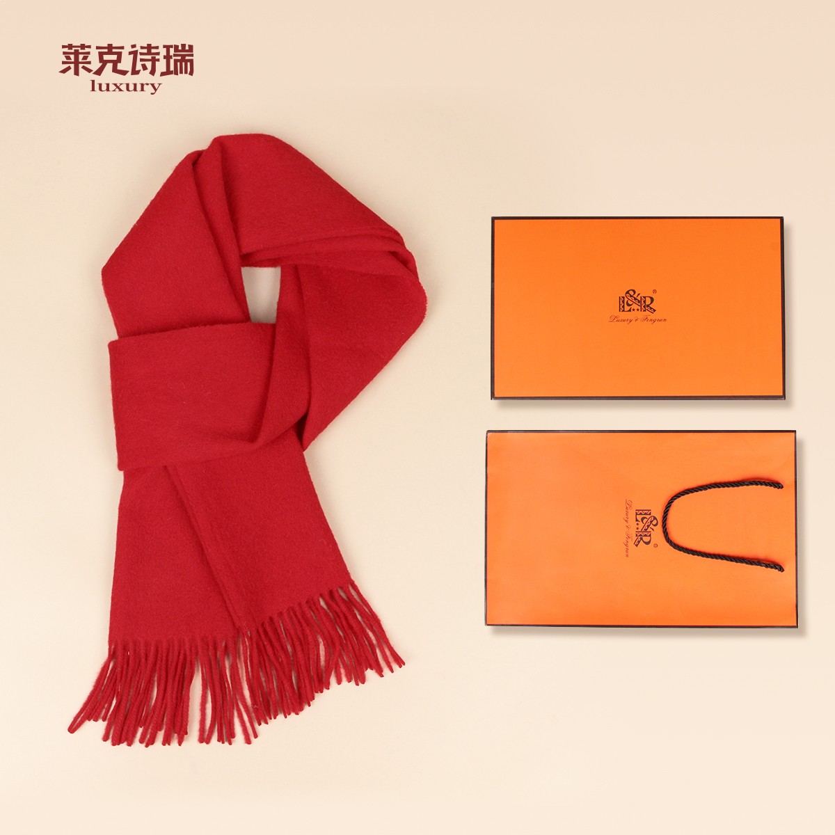 莱克诗瑞·纯羊毛围巾马年本命年女冬季生日红色围巾礼物送长辈