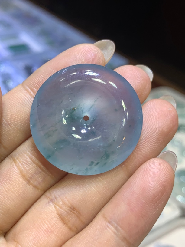 缅甸天然A货翡翠紫罗兰种老飘花饱满平安扣32.9/7.2