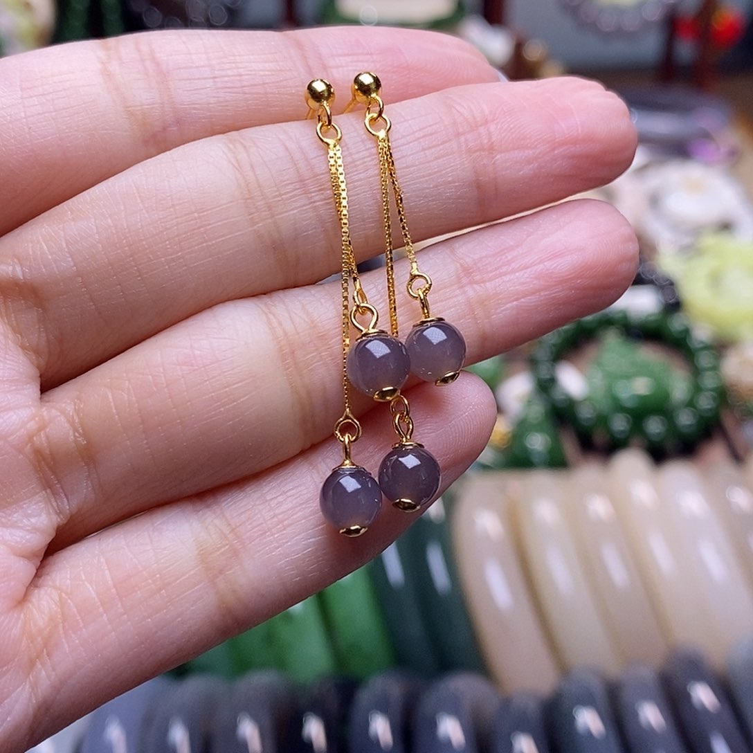 和田玉未镶嵌早间福利浓烟紫耳线银镶