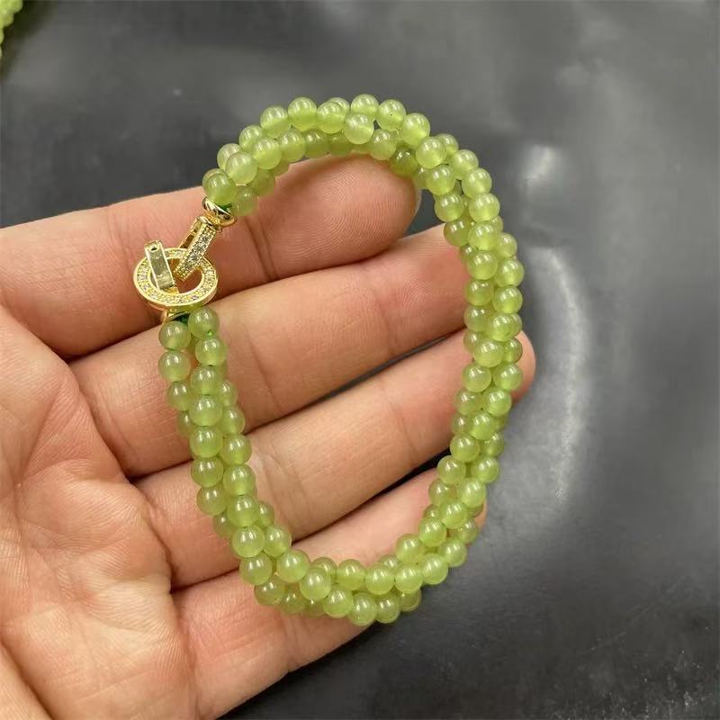 新疆天然和田玉黄口卡4mm精品扭扭链手串