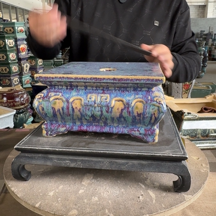 。一风堂石湾花盆 高温裂 面宽22.5高12