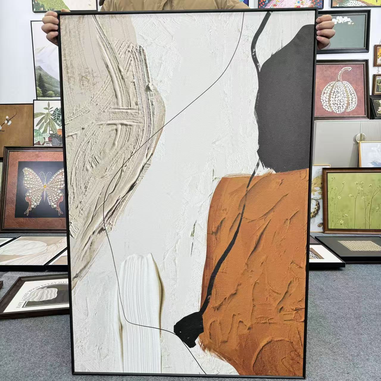 T06轻奢抽象风格大地色大幅艺术沙发微喷挂画客厅装饰画80-120