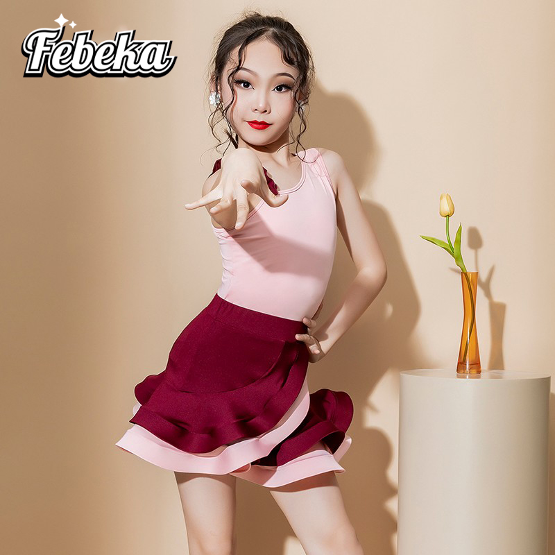 菲贝咔拉丁舞服女童2025新款少儿练功表演出服夏季网红训练练功服