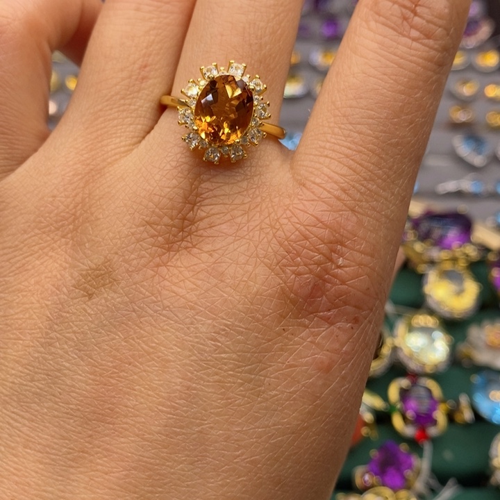 水晶戒指银S925镶嵌天然水晶戒指