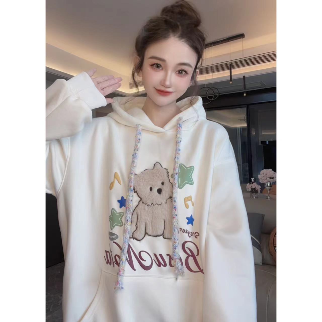 宽松慵懒风连帽ins套头卫衣加厚女秋季2024新款卫衣1036