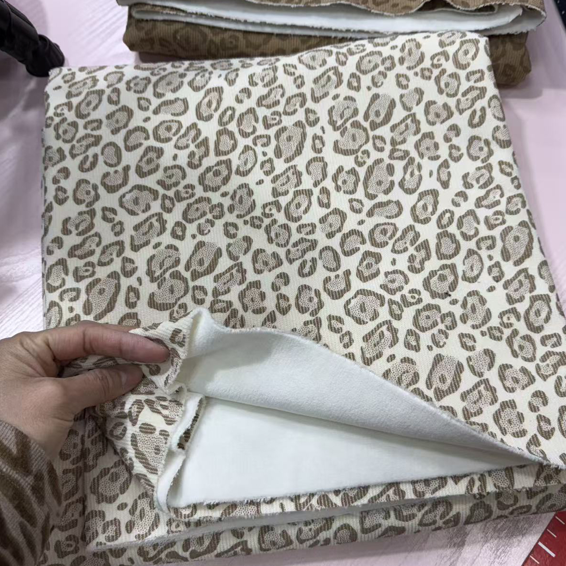 布料米白色豹纹灯芯绒1-1.1-1.2米多拍连裁