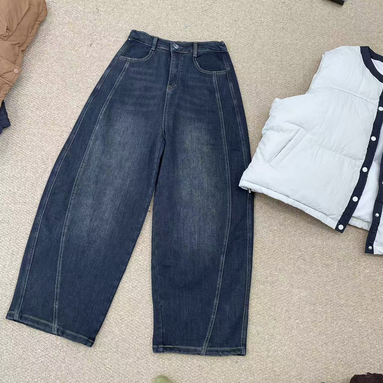 拍不褪！神裤！XHX#8858 FL 日系阔腿牛仔裤-弹力毛巾底 12-24