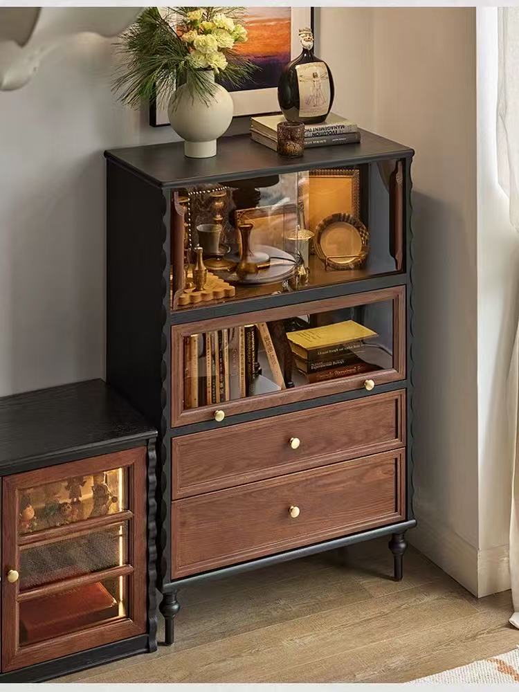 茉莉灯塔柜中古客厅边柜沙发柜书柜酒柜灯塔柜展示柜法式实木斗柜