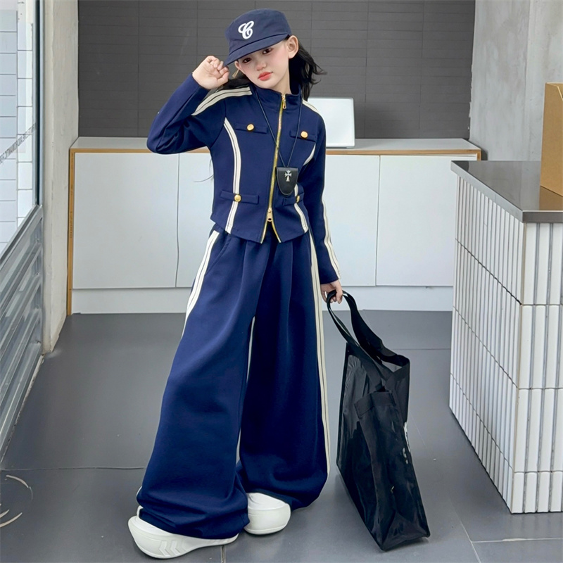 【嘻嘻柚】 女童秋装时尚INS风运动风韩版时尚工装外套阔腿裤两件套