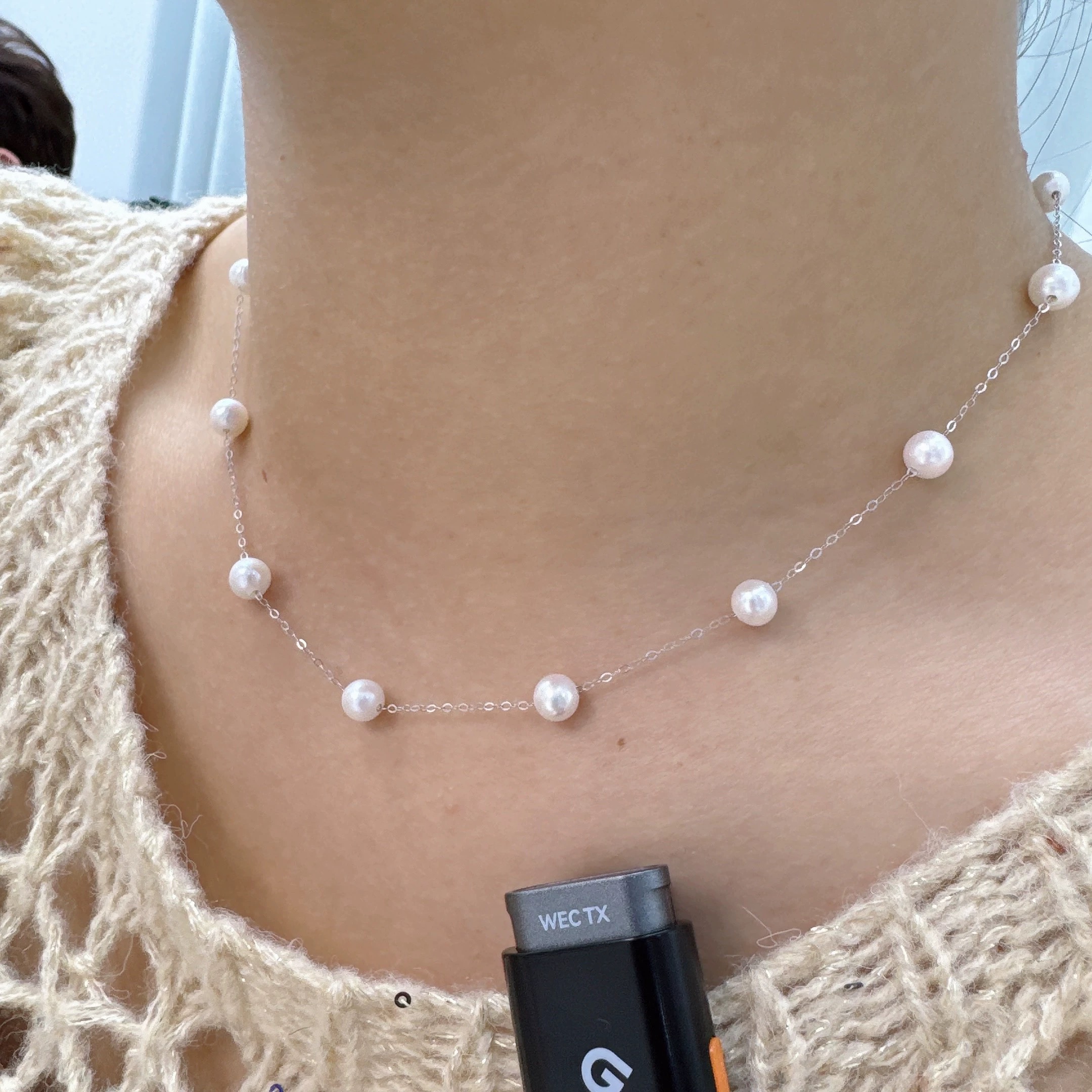 天然淡水满天星4.5-5mm白色珍珠正圆时尚锁骨链S925银50公分19颗